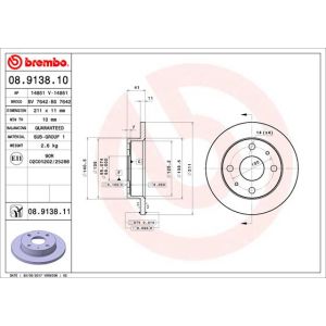 Remschijf BREMBO 8913810 voorkant, compleet, 1 Stuk