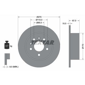 Bremsscheibe TEXTAR 92038200 hinten, voll, 1 Stück