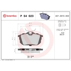 Conjunto de pastilhas de travão BREMBO P 54 023, atrás