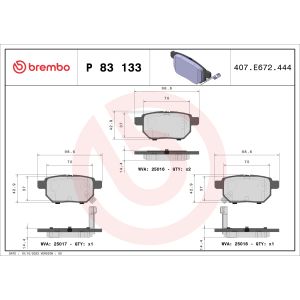 Kit de plaquettes de frein, frein à disque BREMBO P 83 133, Arrière