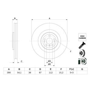 Disco de freno BOSCH 0 986 479 E96 delantero, ventilado , ranurado, altamente carbonizado, 1 Pieza