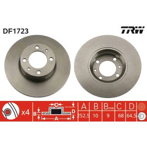 Jarrulevy TRW DF1723 edessä, täysi, 1 kpl