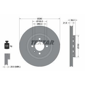 Disco freno TEXTAR 92043500, anteriore, ventilato , 1 pezzo