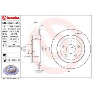 Remschijf BREMBO 08B52921 achter, volledig, sterk gecarboniseerd, 1 Stuk