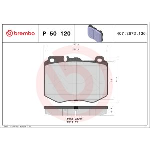 Conjunto de pastilhas de travão BREMBO P 50 120, frente