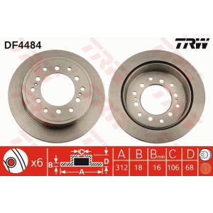 Bremsscheibe TRW DF4484 hinten, belüftet, 1 Stück