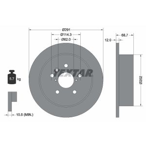 Disque de frein TEXTAR 92144203 à l'arrière, plein, 1 pièce