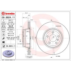 Jarrulevy BREMBO 9992411 takaisin/tuuletettu/voimakkaasti hiiltynyt/1 kpl