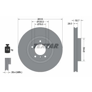 Disco freno TEXTAR 92071203 anteriore, ventilato, 1 pezzo