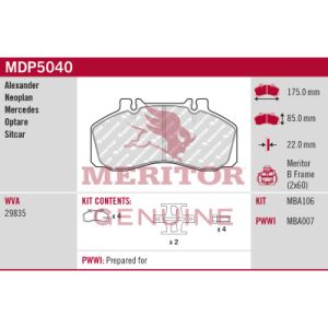 Bremsbelagsatz, Scheibenbremse MERITOR MDP5040