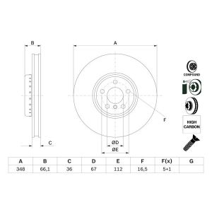 Disco de freno BOSCH 0 986 479 F58 frente, ventilado, altamente carbonizado, 1 pieza