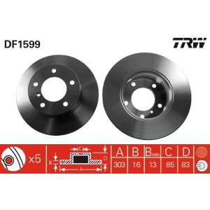 Jarrulevy TRW DF1599 edessä, täysi, 1 kpl