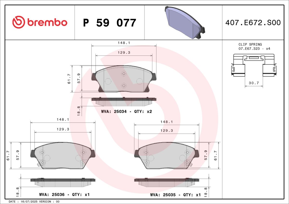 Колодки гальмівні дискові (комплект 4 шт) OPEL ASTRA J ЛІФТБЕК 1.4 2012.06- BREMBO (P59077) BREMBO фото 4