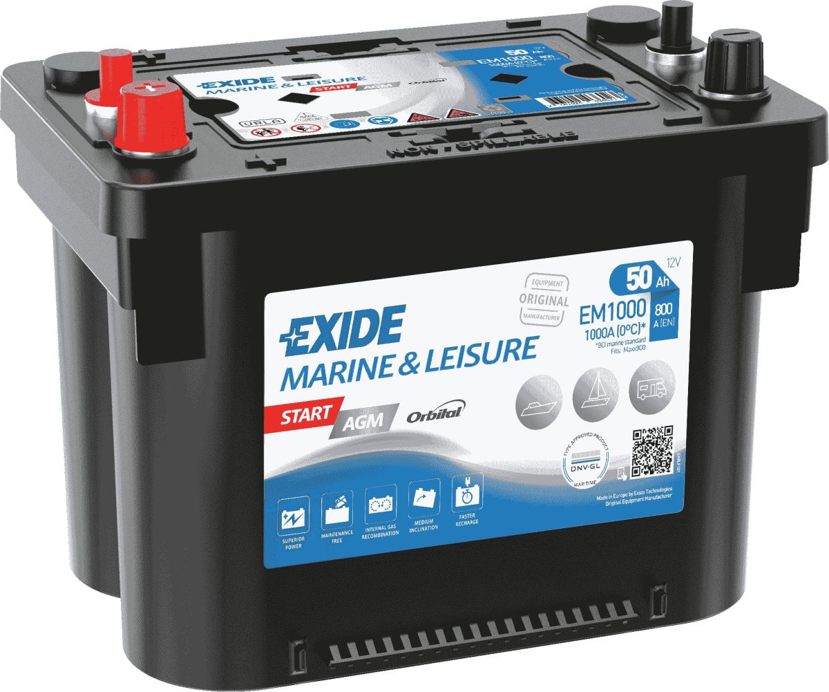 Акумулятор EXIDE 12В 50Агод./800А MARINE/RV, START AGM (L+ стандартні клеми + різьба) 260x173x206 (agm) фото 3