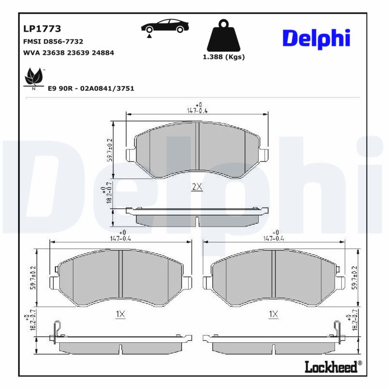 Комплект гальмівних колодок передн , CHRYSLER VOYAGER III, VOYAGER IV, DODGE CARAVAN, JEEP CHEROKEE 2.0-3.8 01.95-12.08 фото 2