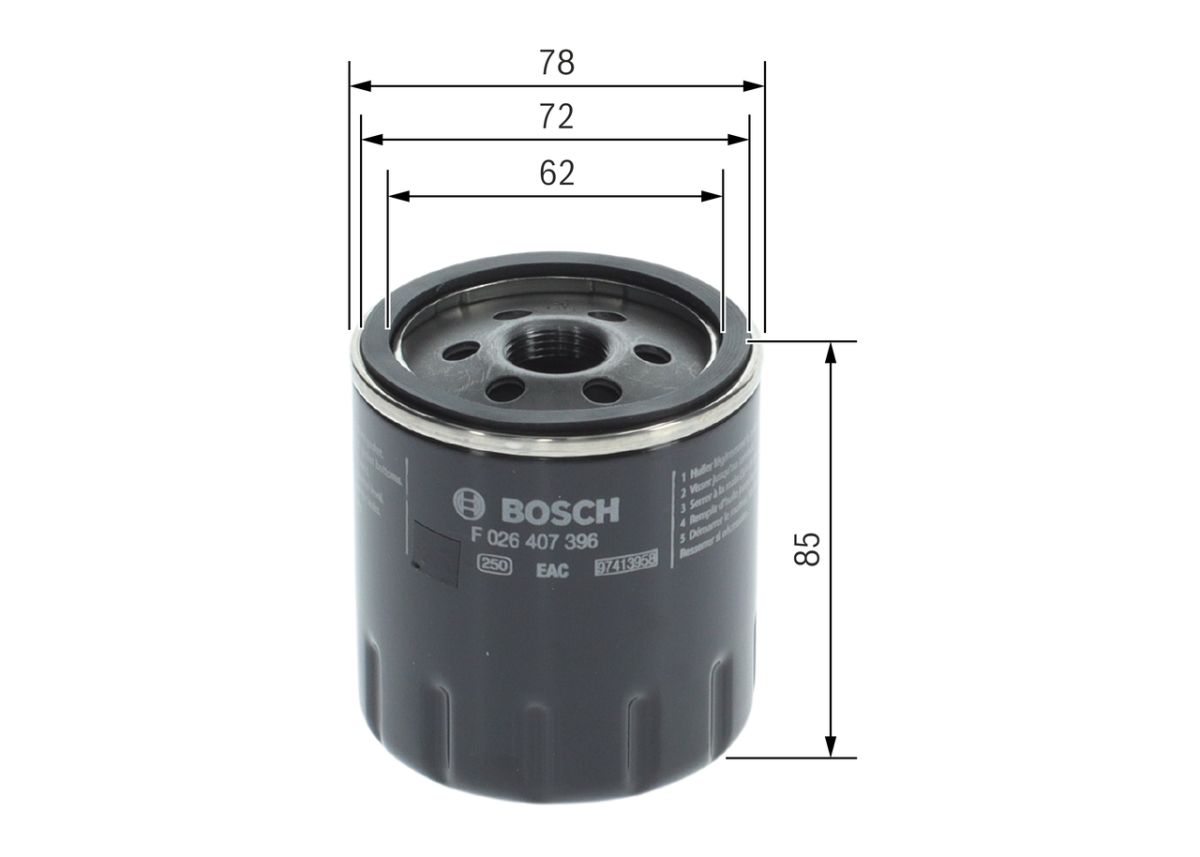 Фільтр масляний Citroen Berlingo/C3/C4/C5 1.9D/2.0HDi 98-05/1.2 PureTech 14-/Jumper 2.0-2.2HDi 01- Bosch фото 10