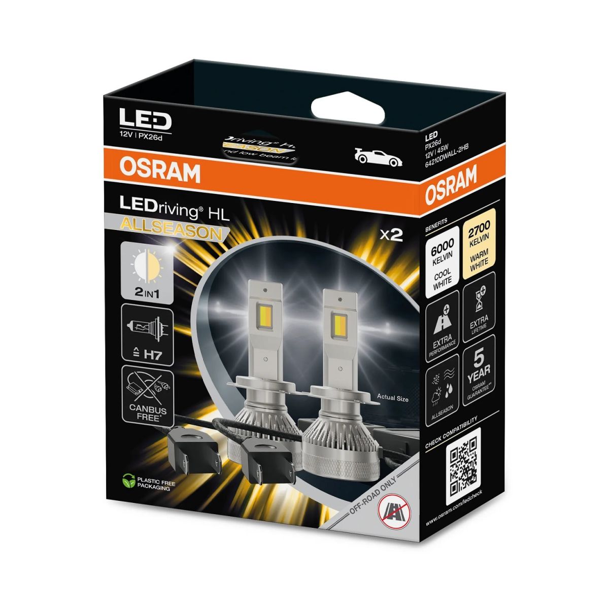 Комплект світлодіодних автоламп H7 LED 12V 43W 2700/6000K PX26D / LEDRIVING® HL ALLSEASON / НЕ ПО OSRAM (64210DWALL-2HB) osram фото 6