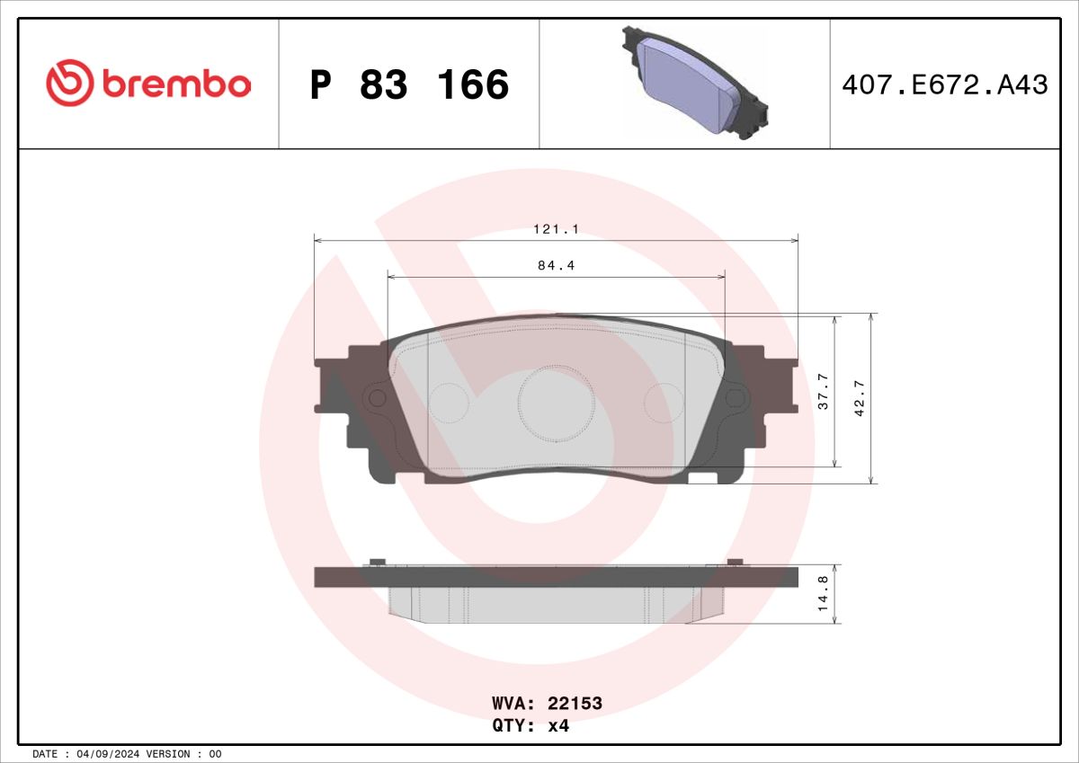 Колодки гальмівні дискові LEXUS NX (_Z1_) 2.0 2014.07- BREMBO (P83166) BREMBO фото 5
