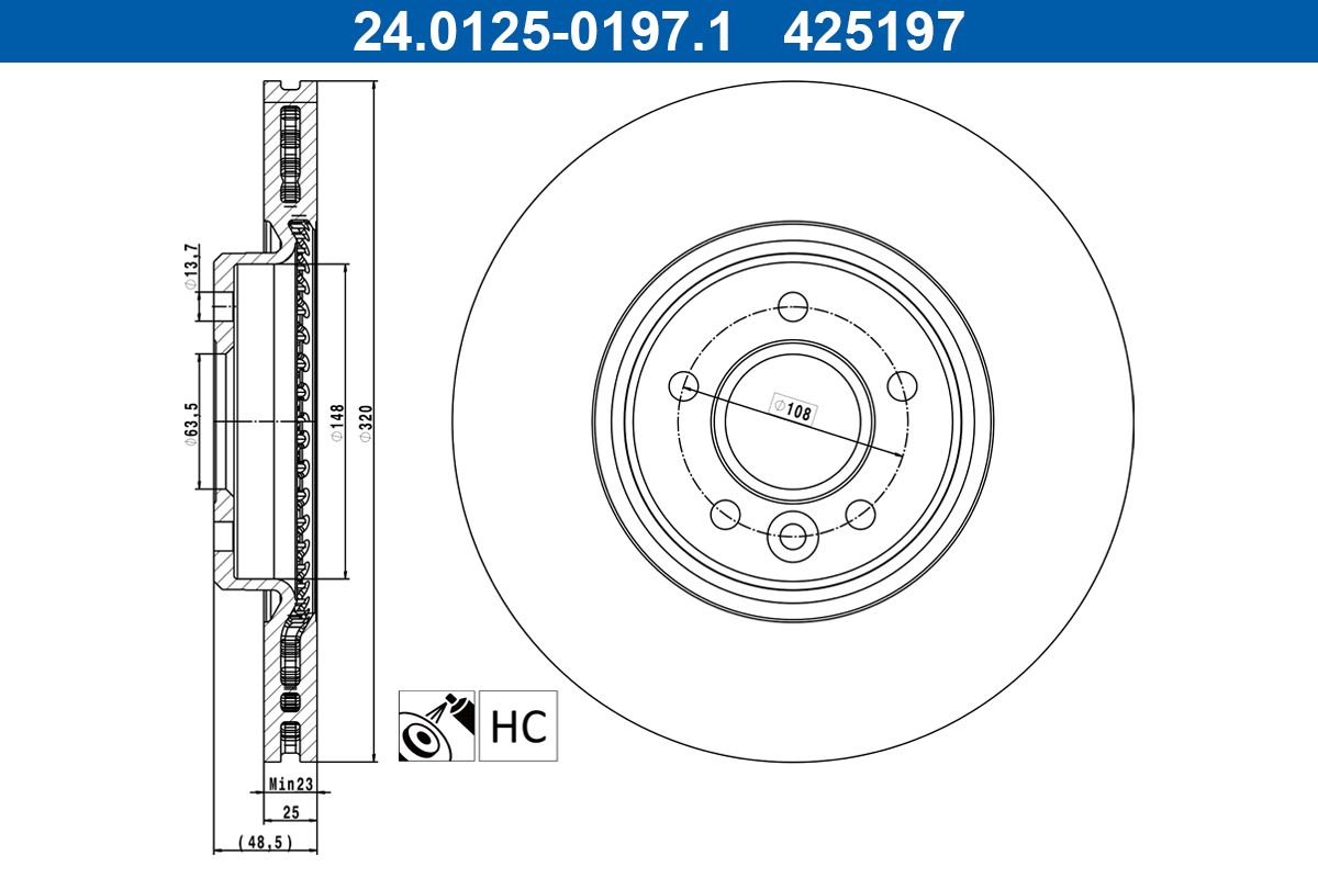 Диск тормозной (передний) Ford Focus/Kuga II 07-/Connect 13- (320x25) (с покрытием) (вентилируемый) фото 8