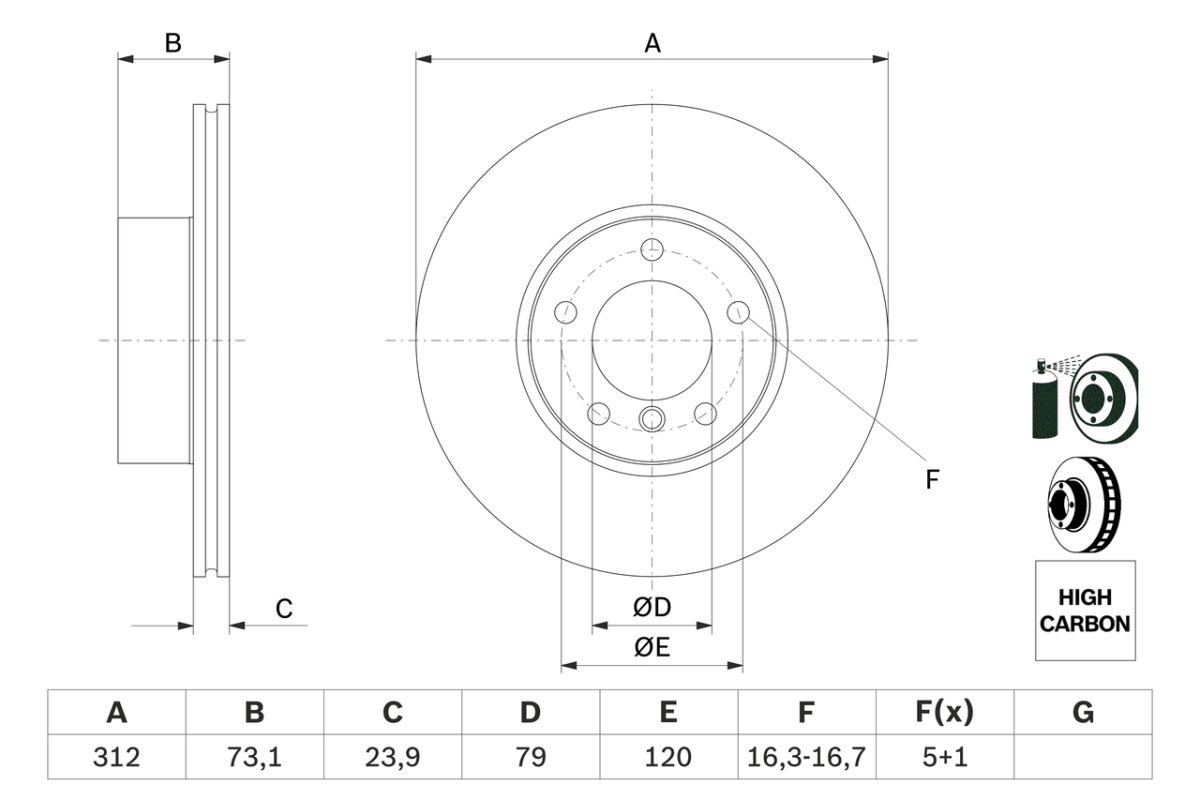 Диск тормозной (передний) BMW 1(F20/F21) 11-/3 (E90/E91/E92) 07-11 (312x23.9) B37/N13/N47/N55 фото 10