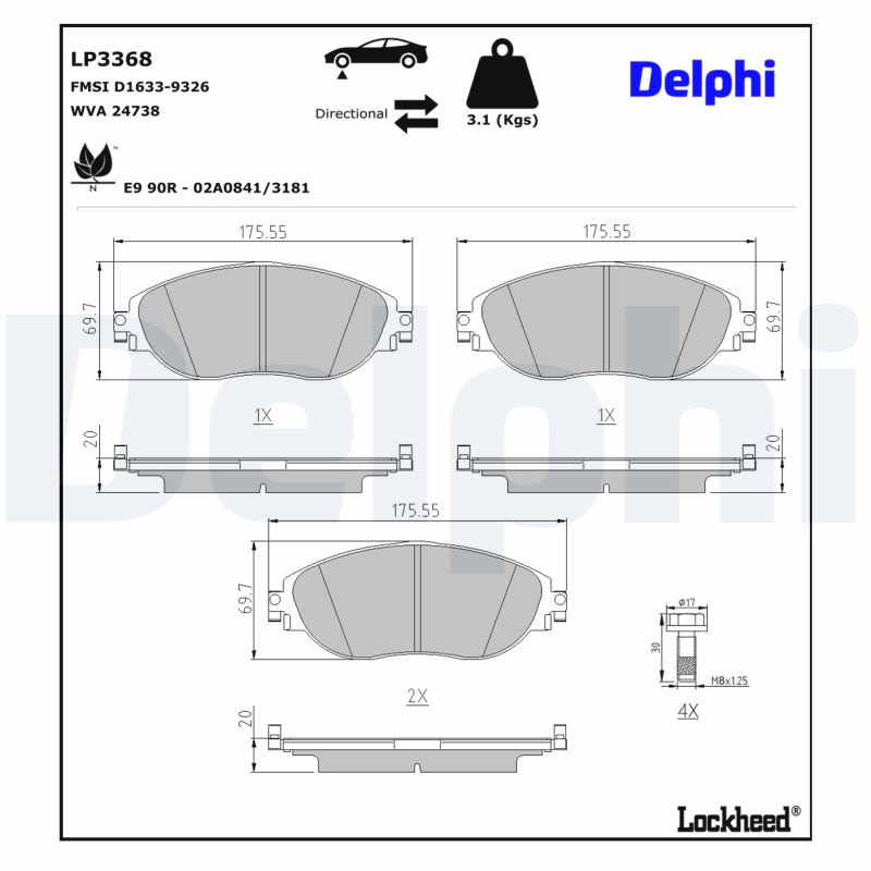 Комплект гальмівних колодок передн , AUDI Q3, CUPRA FORMENTOR, VW ARTEON, ARTEON SHOOTING BRAKE, GOLF ALLTRACK VIII, GOLF VIII, PASSAT ALLTRACK B8, PASSAT B8, TIGUAN 1.0-2.0D 08.14- фото 2