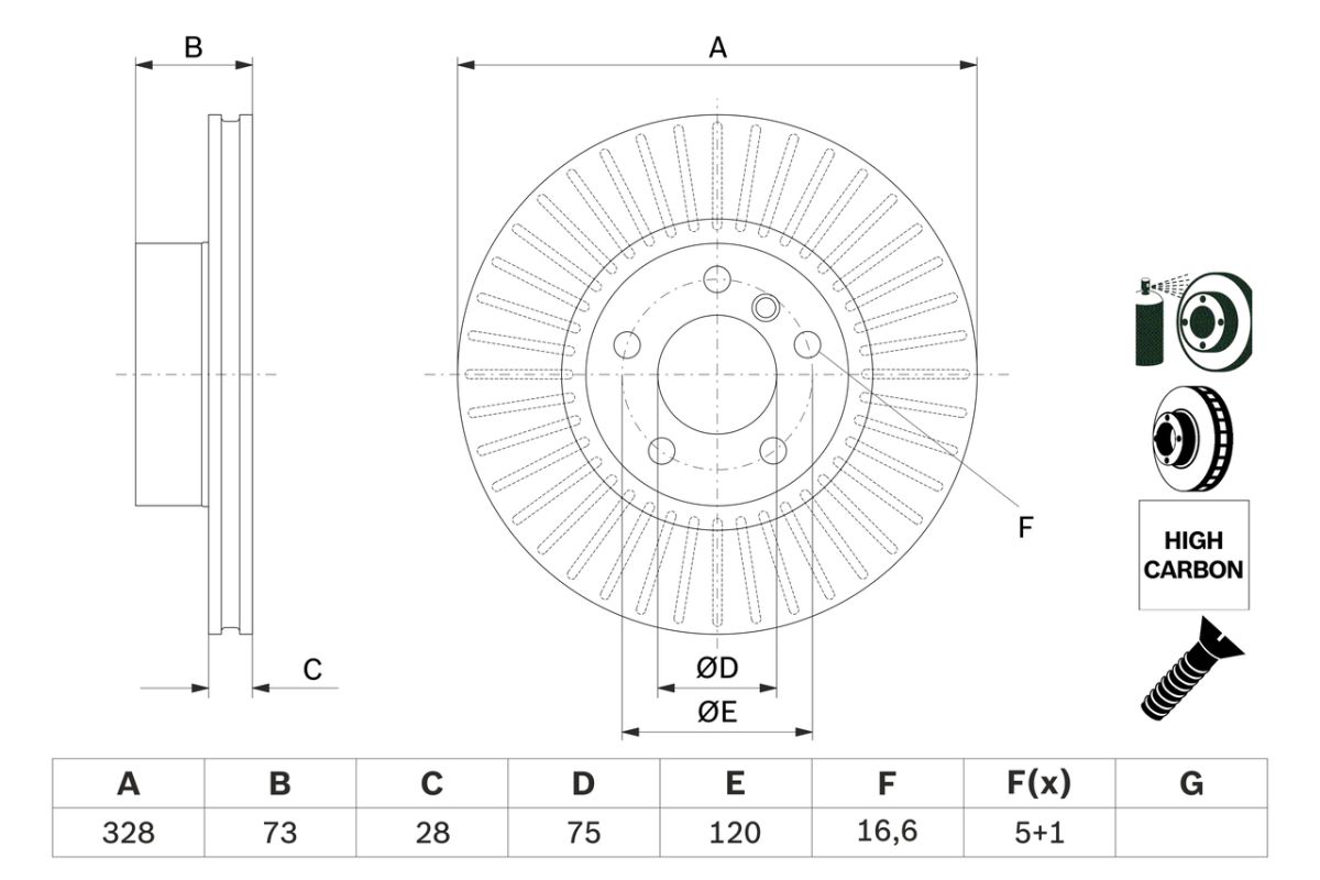 Диск гальмівний ВЕНТИЛ BMW X3 (F25) 2.0 2010.09-2017.08 BOSCH (0 986 479 771) Bosch фото 9