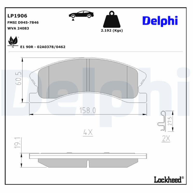 Комплект гальмівних колодок передн , JEEP GRAND CHEROKEE II 2.7D-4.7 10.98-09.05 фото 4