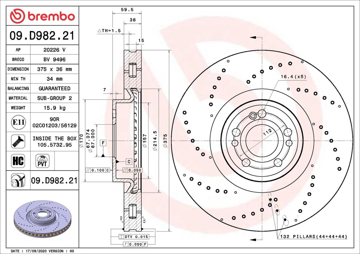 Диск гальмівний MB GLS (X167) 2.9 2019.04- BREMBO (09.D982.21) BREMBO фото 4