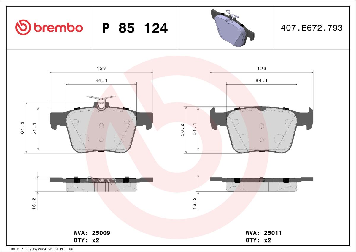 Колодки гальмівні дискові VW PASSAT B8 (3G2, CB2) 1.8 2014.08- BREMBO (P85124) BREMBO фото 6