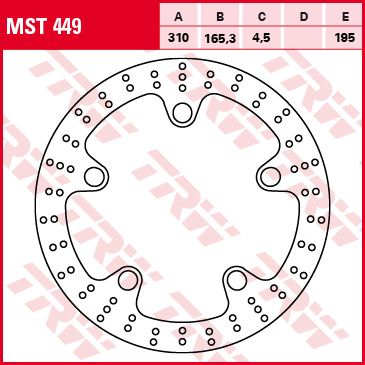 Tarcza hamulcowa przód stała, 310/165,3x4,5mm 5x195mm, średnica otworó LUCAS MST449 (Crosstourer SE)