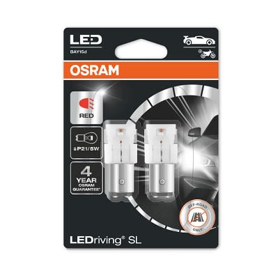 LED лампочка (упаковка-блістер 2шт) P21/5W 12В 1,4Вт BAY15D без гомологічного сертифікату LEDriving SL, червона