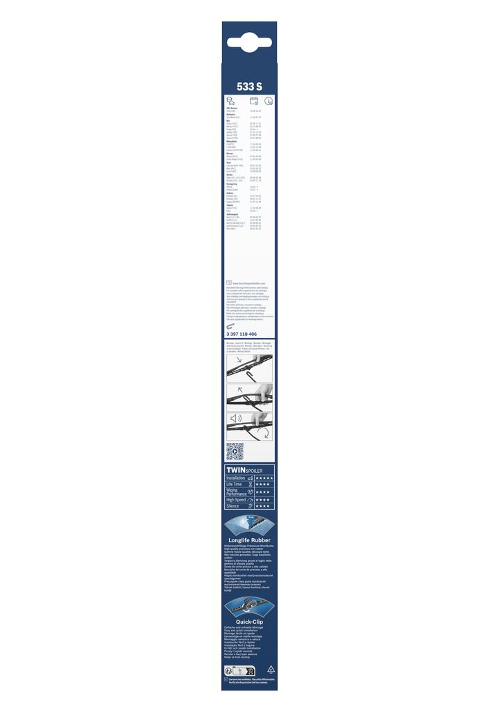 Щітка склоочисника К-Т КАРКАСНИЙ TWIN 530/475 MM 533S BOSCH (3 397 118 406) Bosch фото 11