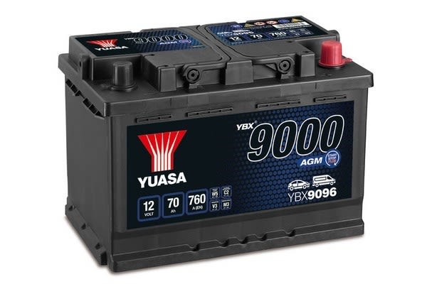 Акумулятор YUASA 12В 70Агод./760А START&STOP AGM, YBX9000 AGM Start Stop Plus (R+ стандартні клеми) 278x175x190 (пусковий/agm) фото 4
