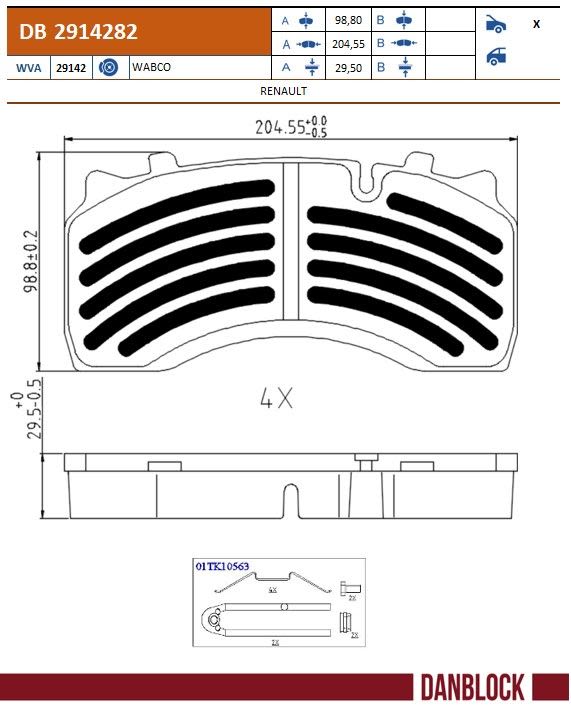 Комплект гальмівних колодок задн/передн WABCO PAN 19-2 DAF LF 55, RVI MIDLUM CE136C-MIDR06.02.26Y/41 01.00- фото 2