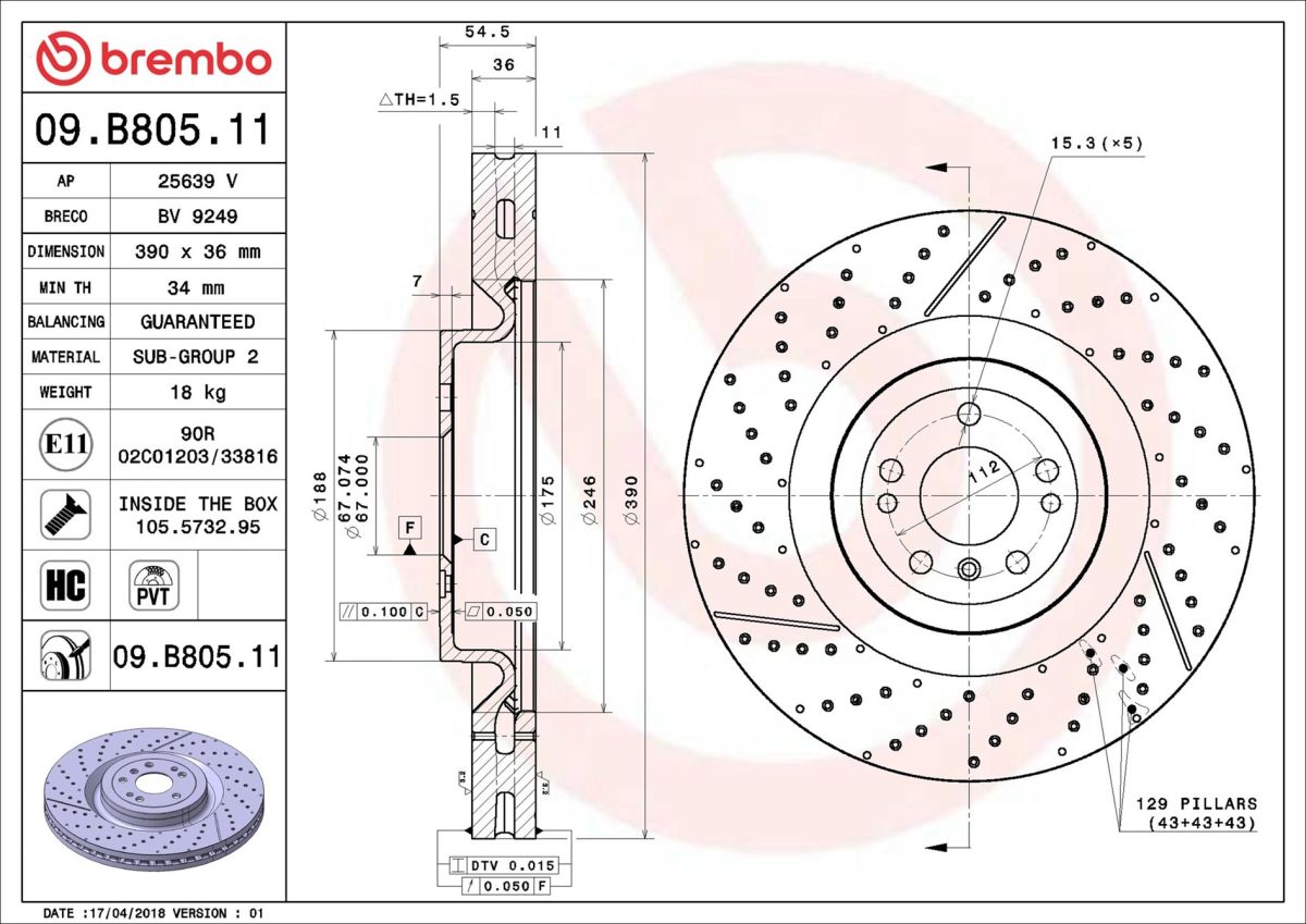 Диск гальмівний MB GLS (X166) 3.0 2015.11-2019.04 BREMBO (09.B805.11) BREMBO фото 6