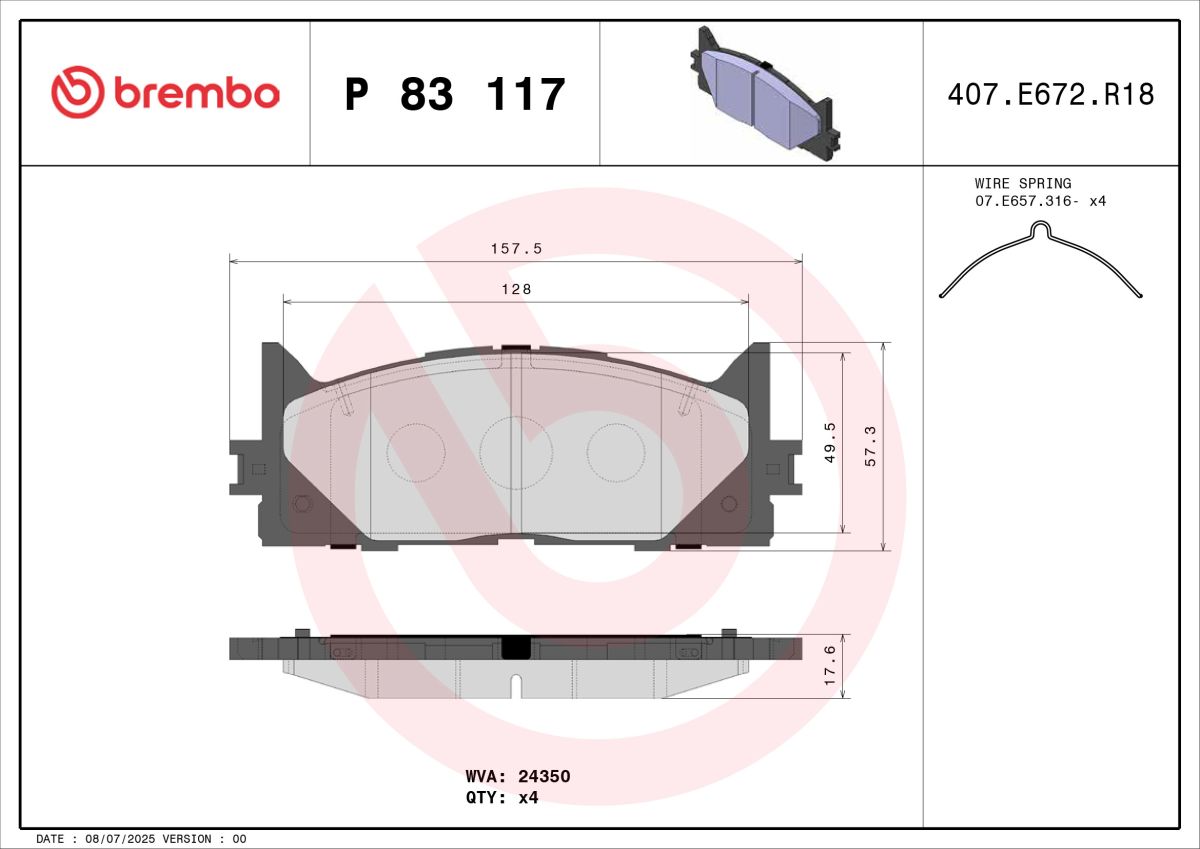Колодки гальмівні дискові TOYOTA CAMRY ЛІФТБЕК (_V5_) 2.5 2011.09- BREMBO (P83117) BREMBO фото 4