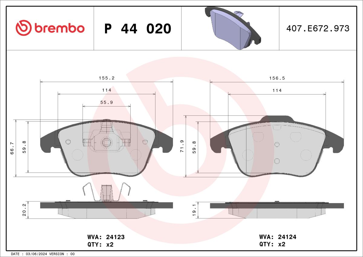 Колодки гальмівні дискові (комплект 4 шт) LAND ROVER RANGE ROVER EVOQUE (L538) 2.0 2011.06-2019.12 BREMBO (P44020) BREMBO фото 5