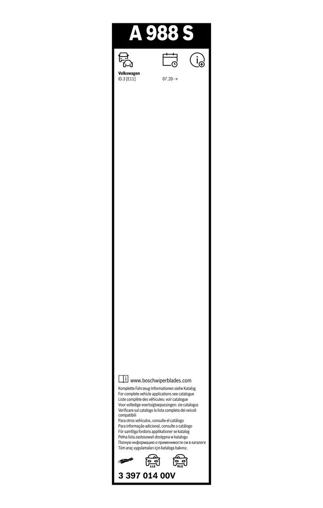 Щітка склоочисника К-Т БЕЗКАРКАСНИЙ AEROTWIN / 750/750 MM / A 988 S / ЛІВИЙ РУЛЬ / V BOSCH (3 397 014 00V) Bosch фото 6