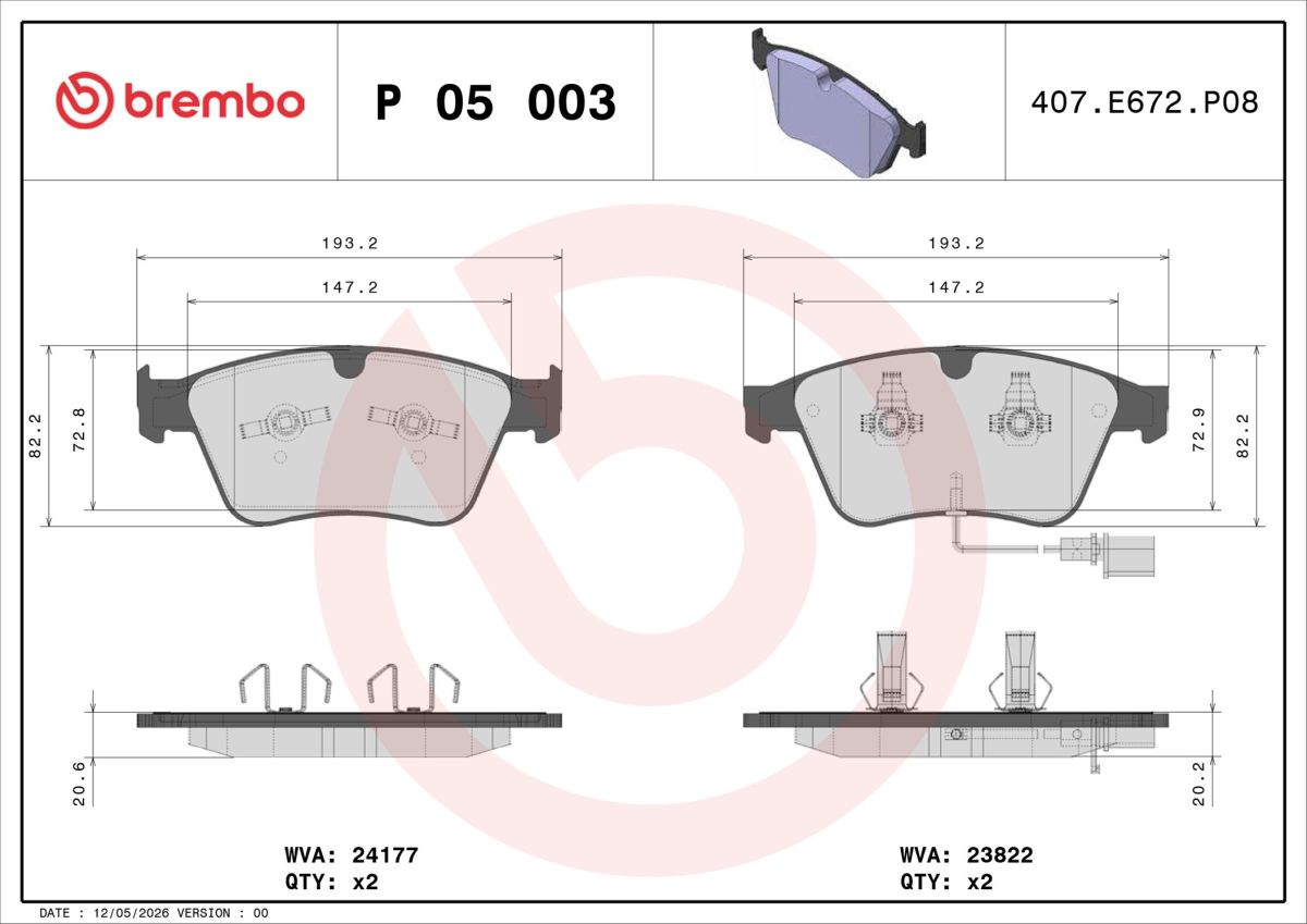 Колодки гальмівні дискові BENTLEY CONTINENTAL КУПЕ (3W_, 393) 6.0 GT 2003.06-2011.12 BREMBO (P05003) BREMBO фото 5