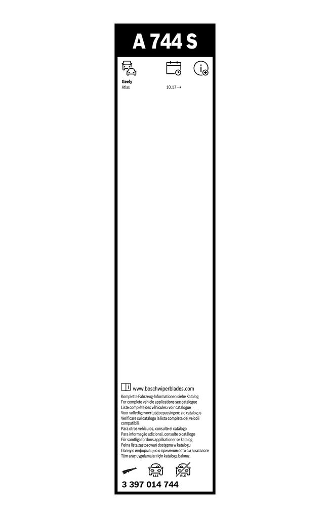 Щітка склоочисника К-Т БЕЗКАРКАСНИЙ AEROTWIN/600/425 MM/A 744 S/ЛІВИЙ РУЛЬ BOSCH (3 397 014 744) Bosch фото 12