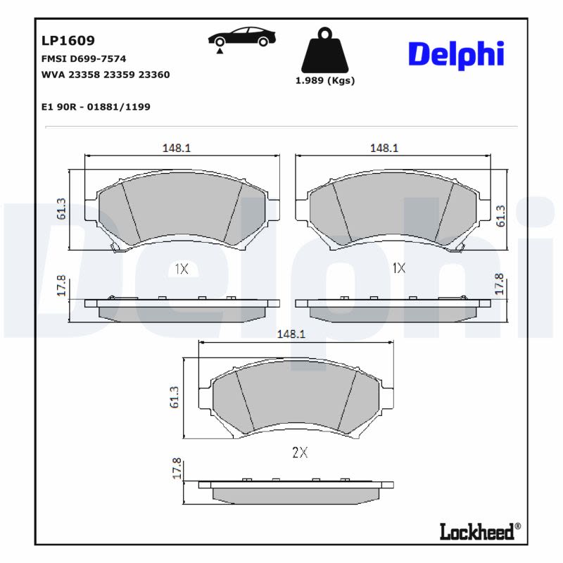 Комплект гальмівних колодок передн , BUICK PARK AVENUE, REGAL, RIVIERA, CADILLAC DEVILLE, ELDORADO, SEVILLE, CHEVROLET IMPALA, TRANS SPORT, OPEL SINTRA, PONTIAC BONNEVILLE 2.2-4.6 09.91-12.05 фото 2