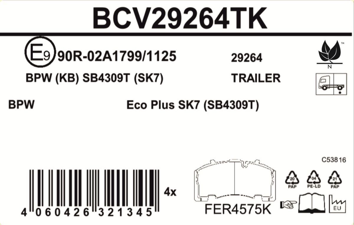 Комплект гальмівних колодок задн KB SB4309T (SK7) IVECO EUROCARGO I-III, P/PA, MAN F2000, F90, VOLVO FL6 8060.25R.4200-TD63ES 06.84- фото 3