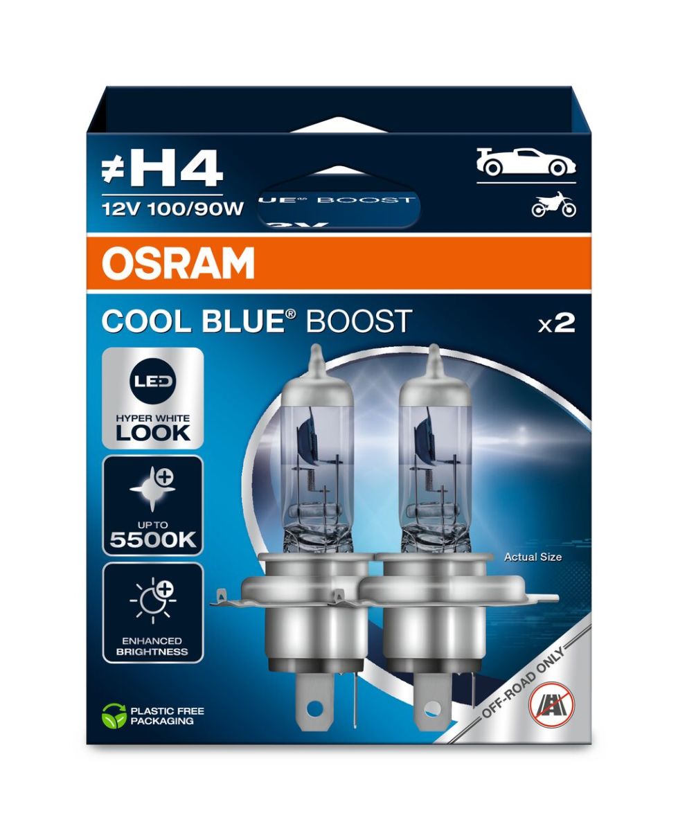 Автолампа галогенова 100/90W H4 12V 100/90W 5500K P43T / COOL BLUE® BOOST - БІЛО-БЛАКИТНЕ СВІТ OSRAM (62193CBB-2HB) osram фото 3
