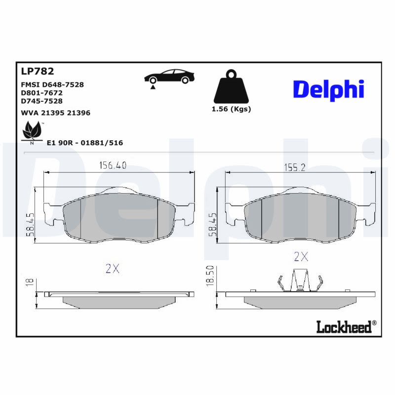 Колодки гальмівні дискові (комплект 4 шт) FORD SCORPIO I (GAE, GGE) 2.0 1985.04-1994.09 DELPHI (LP782) Delphi фото 4