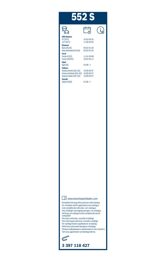Щітка склоочисника К-Т КАРКАСНИЙ TWIN 550/400 MM 552S BOSCH (3 397 118 427) Bosch фото 8