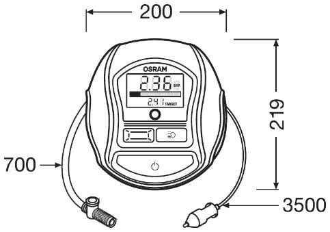 Компресор для накачування шин TYREINFLATE 1000 / 12V 15A / ШИНА R13 НАКАЧУЄТЬСЯ ЗА 2.5 ХВ. ДО 2 OSRAM (OTI1000) osram фото 6