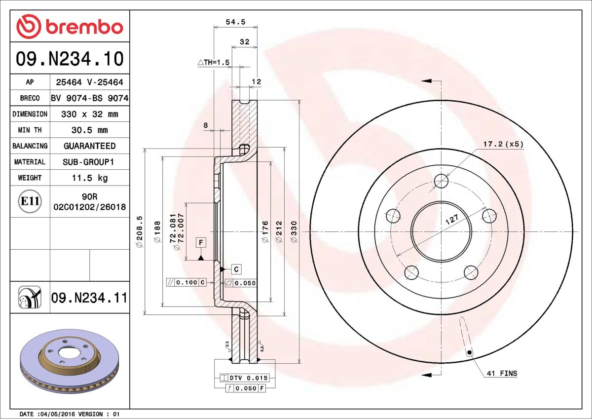 Диск гальмівний ВЕНТИЛ JEEP GRAND CHEROKEE IV (WK, WK2) 3.6 2010.06- BREMBO (09.N234.11) BREMBO фото 6