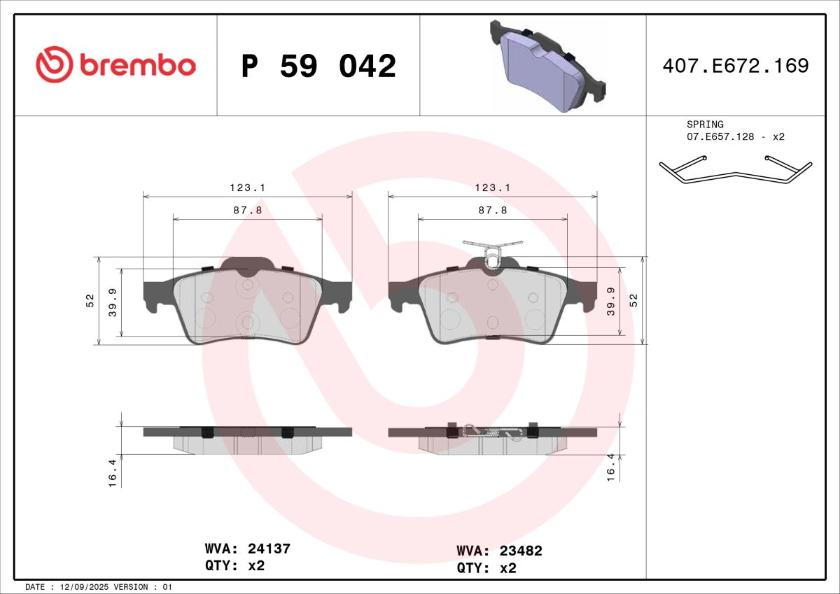 Колодки гальмівні дискові MAZDA 3 ЛІФТБЕК (BK) 1.6 1999.09-2009.12 BREMBO (P59042) BREMBO фото 9