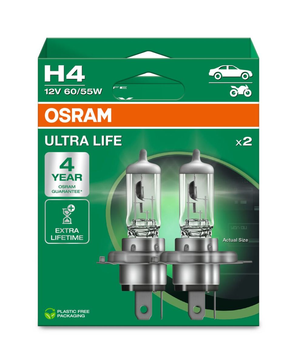 Автолампа галогенова 60/55W H4 12V 60/55W P43T / ULTRA LIFE - В 4 РАЗИ ЗБІЛЬШЕНО СТРОК СЛУЖБИ OSRAM (64193ULT-2HB) osram фото 5