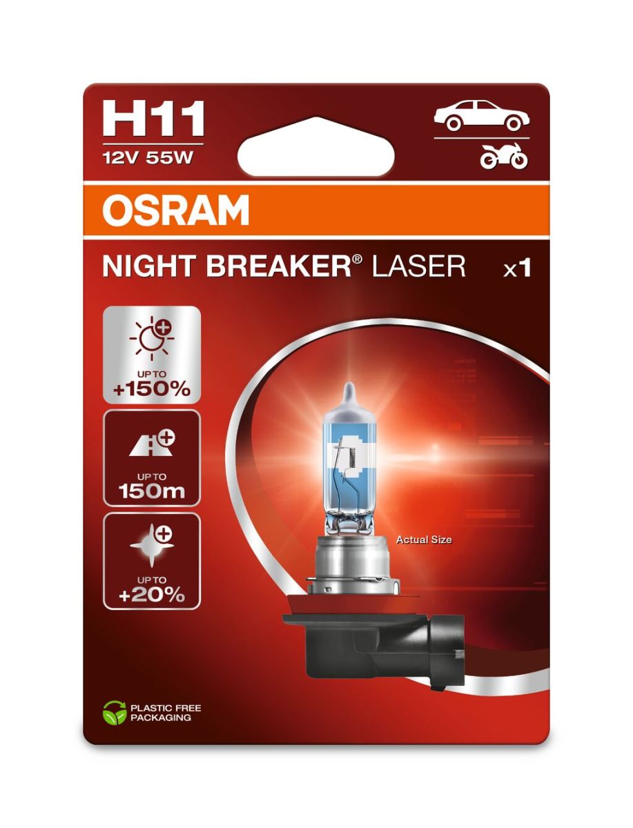 Автолампа галогенова 55W H11 12V 55W PGJ19-2 / NIGHT BREAKER® LASER - НА 150% БІЛЬШЕ СВІТЛ OSRAM (64211NL-1BL) osram фото 5